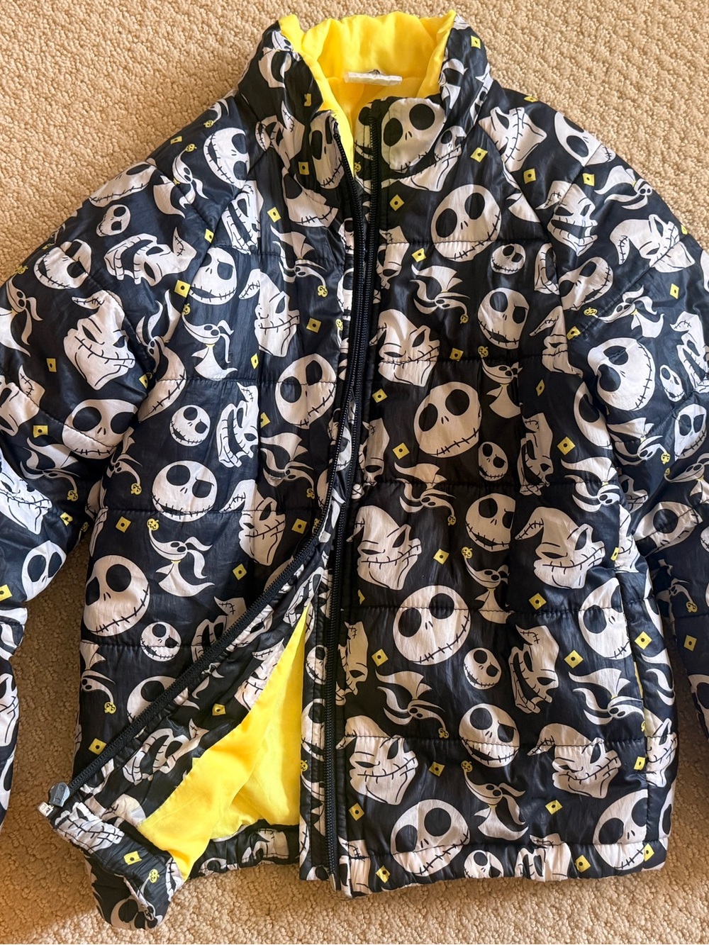 Disney Black & Yellow Skull-Print Puffer Jacket Size 5/6